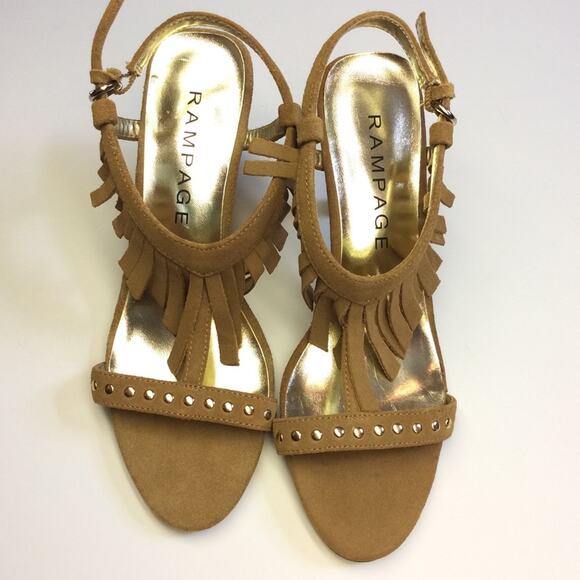 Genuine Suede Leather Fringe Studded Heels - Picture 4 of 6